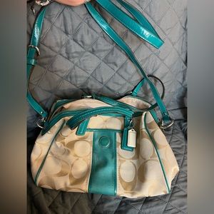 Coach Tan and Turquoise Crossbody Bag